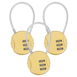 M METERXITY 3-Pack Combination Locker Lock, 3 Digit Round Shaped Padlock Gym Locks with Cable for Luggage/Suitcase/Backpack Zipper/Outdoor, Small Combo Lock [Gold]