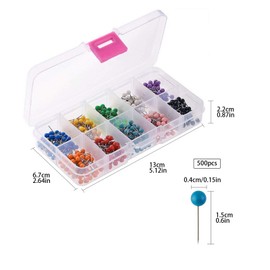 Pack of 500 Map Push Pins, 10 Colours Decorative Map Tacks Plastic Round Head Pins Map Nail for Marking Travel Routes Addresses, 0.15 x 0.6 Inches