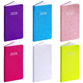 evelay 2026 Diary Week to View Slim Size Full Year Journal with Glitter Designs 9cm x 16cm (Cerise Glitter)