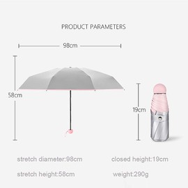 Compact Travel Umbrella UV Protection Sunshade,Silver Titanium，Lightweight Mini Umbrella Folding Travel Umbrella Windproof UV Protection, Sturdy Fast Drying, Women Girls,Light Blue