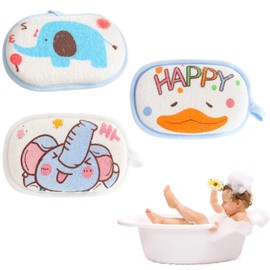 Esponja de baño para bebés, Set de 3 Almohadillas Exfoliantes de Esponja Vegetal, Esponja de Lufa Natural Material de Lufa, Algodón Natural Esponja de Baño para Bebés Espuma Suave Exfoliante Absorbente Hipoalergénico Mar Natural para Niños
