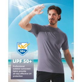 Arcweg Rash Guard Men Short Sleeves Shirt UPF 50+ Elastic Rash Vest Loose Fit Swimming Top Quick Drying Running Vest Sports Top Dark Grey M(UK)