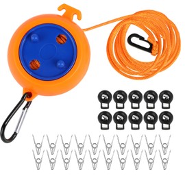 Retractable Washing Line - 10 Metre Travel Washing Line Camping - Washing Line with 10 Fixed Buckles and 20 Clothes Pegs - Washing Line for Camping, Outdoor, Travel