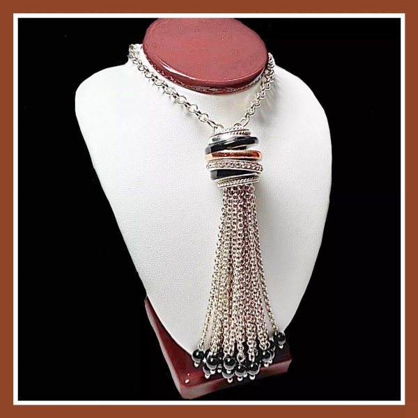 Brighton Neptune's Rings tassel necklace BLACK/MULTI ADJUSTABLE LENGTH NWT $138
