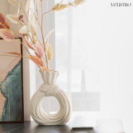 VELISTRO White Ceramic Ribbed Vases, Tall 8.2 inches / 20 CM, Flower Vase Modern Home Decor, Decorative Flowers Vase for Wedding Dinner Table Office Bedroom, Home Decoration for Fresh & Dried Flowers