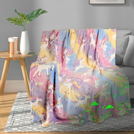 Unicorn Blanket for Girls, Unicorn Glow in The Dark Blankets for Girls/Kids, Kids Blankets for Girls, Unicorns Gifts for Girls Age 3-12, Toddler Blanket for Girls, Soft Fleece Blanket Throw 50"x60"