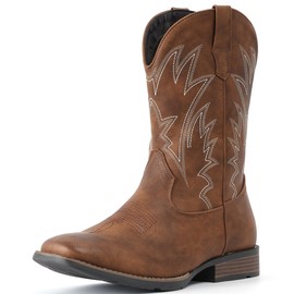 IUV Cowboy Boots For Men Square Toe Western Boots Durable Classic Embroidered Pull On Boot Slip Resistant Country Boot