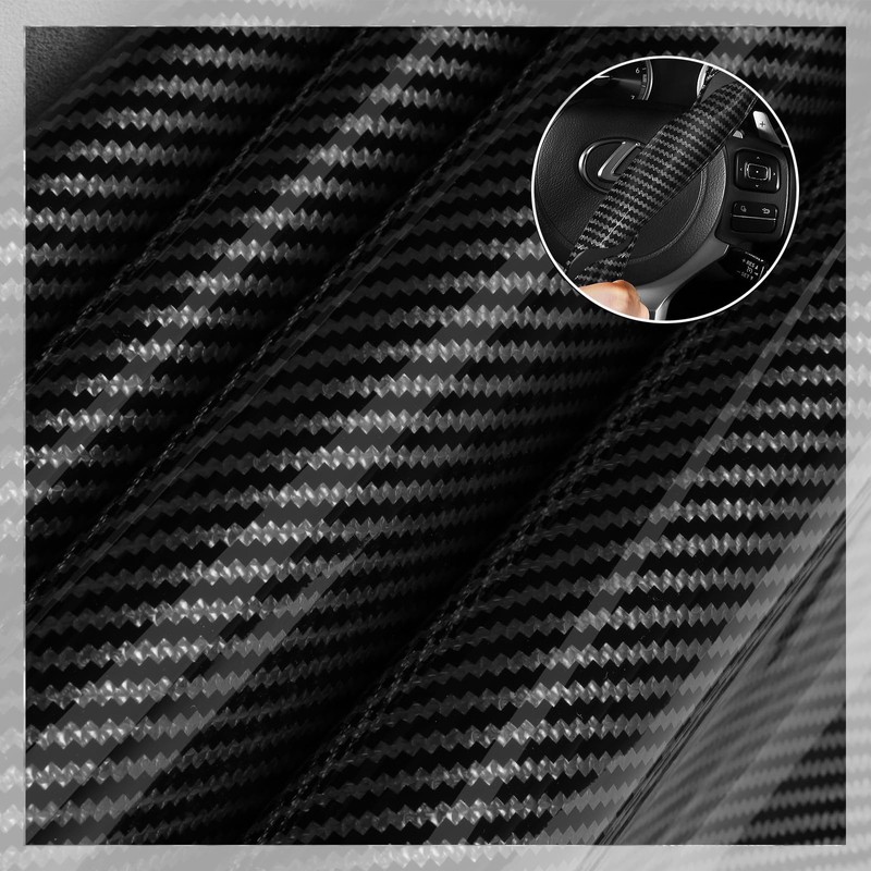 Car Steering Wheel Cover Set Bright Carbon Fiber Wrap Non-Slip
