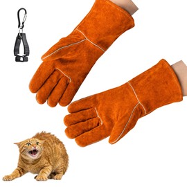 SaReon Pet Gloves, Dogs, Bite Prevention, Pet Gloves, Cats, Dogs, Safety, Cowhide Leather, Thick, Gardening, Animal Capture, Heat Resistant, 5 Fingers, Hook, Work Gloves, For Pets, Scratching