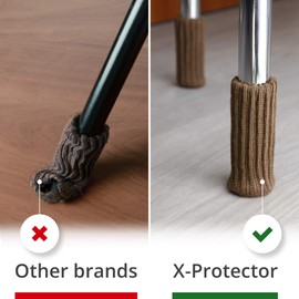 Chair Leg Socks X-PROTECTOR – 24 PCS Furniture Socks – Chair Covers for Legs 1”-2” - Chair Leg Floor Protectors – Brown Hardwood Floor Protectors – Knitted Chair Feet Socks – Shape Doesn't Matter!
