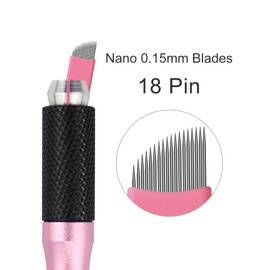 Pack of 50 Disposable Pink Microblading 0.15 mm Nano Needles Perfect for Hair Strokes Eyebrows Thinnest Needles on the Market (18 Slope)