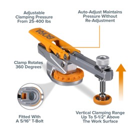 BORA Auto Adjust Hold Down Clamp Fits Standard 5/16-inch T Track, Universal T Slot Toggle Clamp for Woodworking, Rotates 360 Degrees for Clamping Projects - BR-G050101