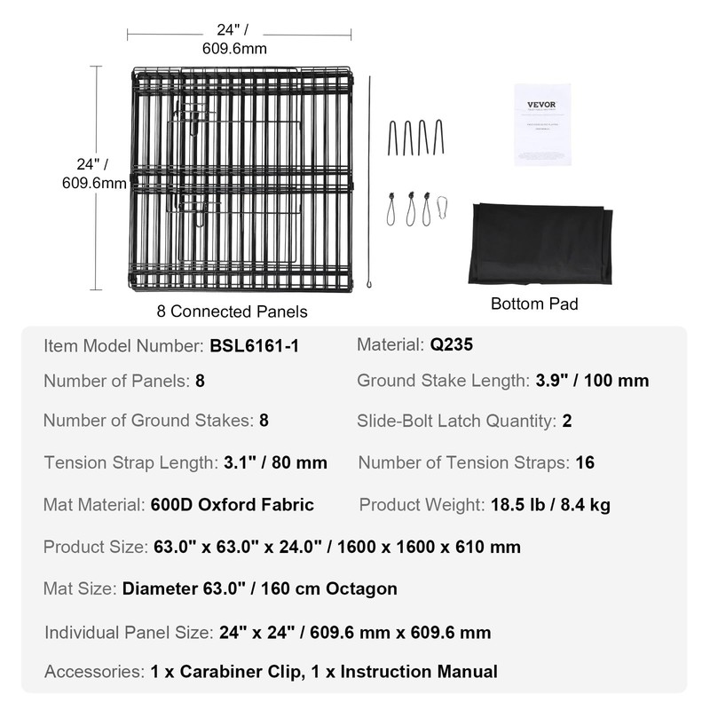 VEVOR Foldable Metal Dog Exercise Pen, Pet Playpen Dog Fence