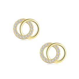 Gold Earrings for Women Girls, Double Hoops Studs with Tiny Cubic Zirconia | Dainty Sleeper Hypoallergenic Earrings, Jewellery Christmas Birthday Gifts
