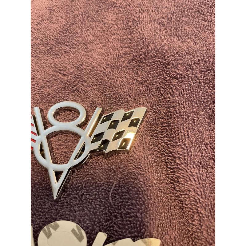 American 2 EA METAL CHROME V8 EMBLEM WITH AMERICAN FLAG
