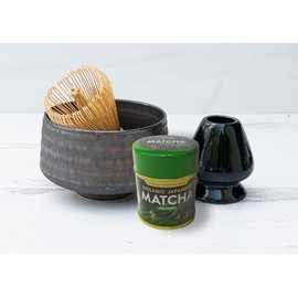 Golden Black Ceramic Matcha Set - Japanese Matcha Bowl, Ceremonial Matcha 30g, Bamboo Matcha Whisk and Whisk Holder - Handcrafted Matcha Cup, 100 Prongs Chasen by Aprika Life