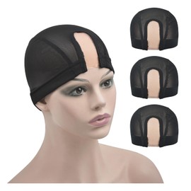 3 Pcs Mesh Dome Wig Caps U Part Wig Caps with Lace Net for Making Wigs (Black S)