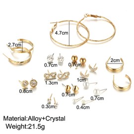 Cubahop Multiple Crystal Pearl Studs Hoop Earrings Set Earring Circle Love Crescent Earrings Pack Piercings for Women Girls