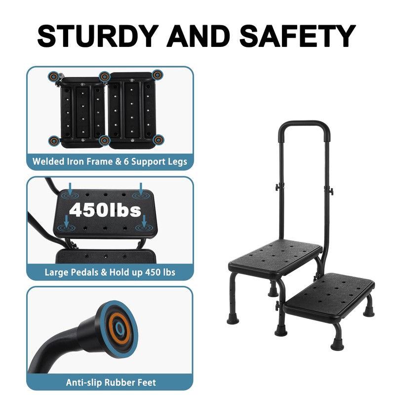 2 Step Stool with Handle for Elderly - Bed Steps