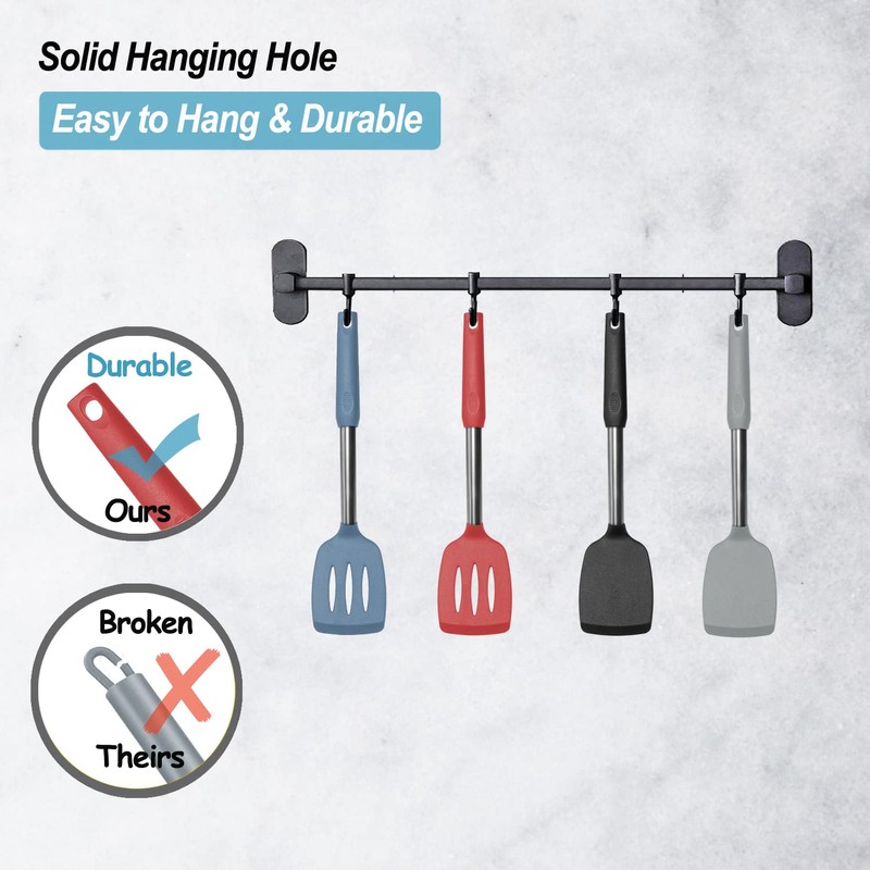 2 Pack Spatulas, Solid & Slotted Silicone Spatula Set, Stainless