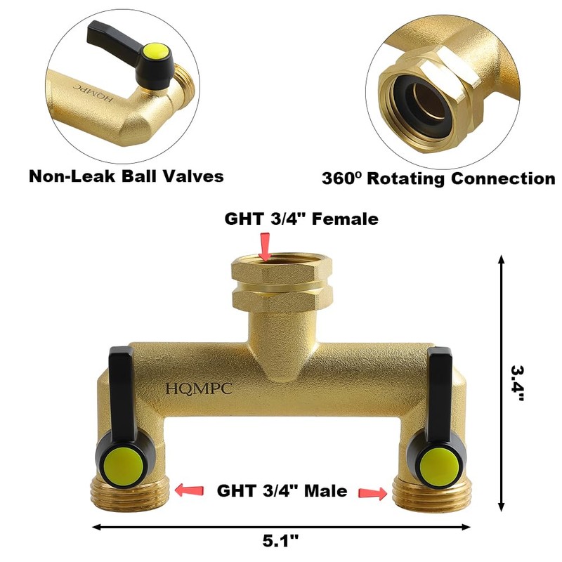 HQMPC 2 Way Hose Splitter Heavy Duty Water Splitter Outdoor