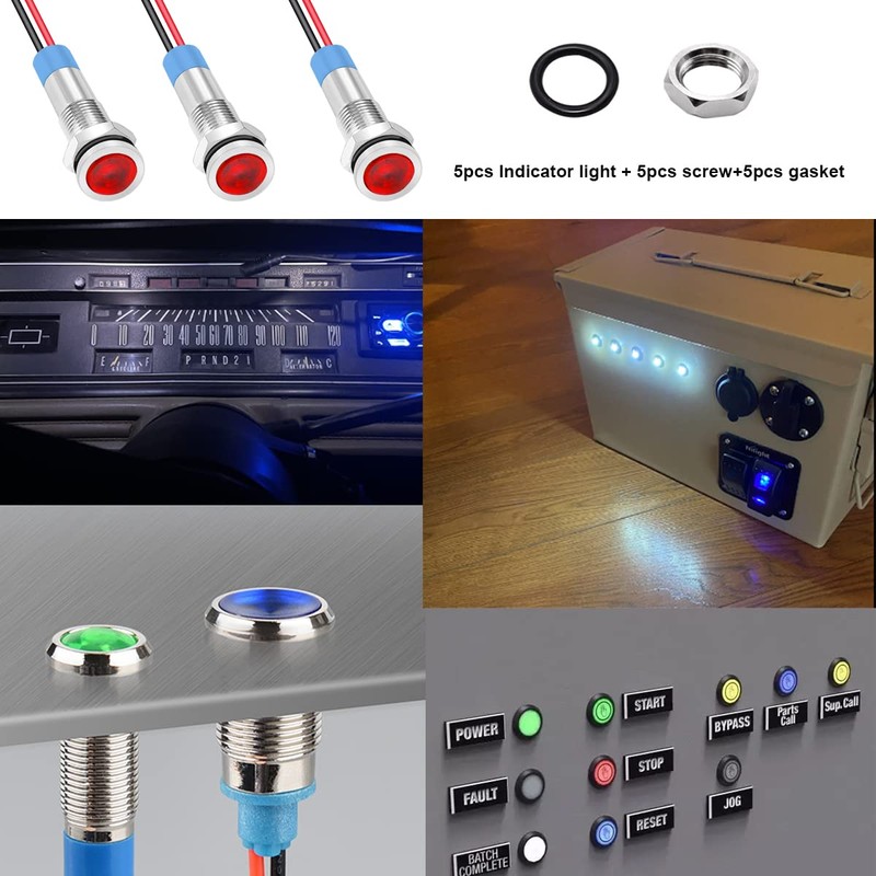 smseace 5Pack 1/4''(6mm) AC/DC12-24V LED Indicator Light Waterproof IP65 24