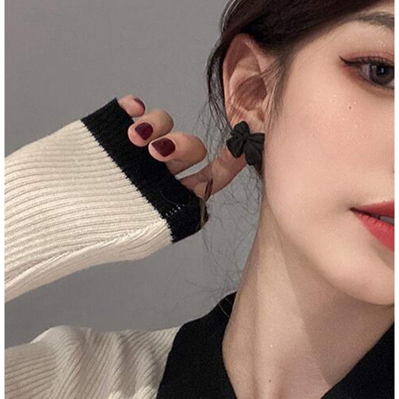 Artist Bow Tie Ribbon Stud Earrings for Women Red Black
