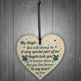 RED OCEAN Wooden Heart Angel Memorial Gift Remembrance Plaque For Mum Dad Nan Grandad Daughter Husband Wife Baby