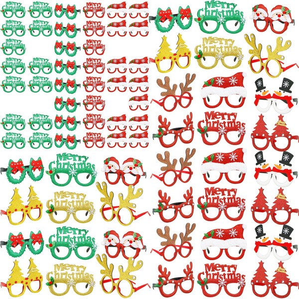 Frienda 12 Pcs Christmas Glasses Frame Christmas Tree Glasses Christmas Costume Eyeglasses Creative Funny Eyewear for Xmas Favors