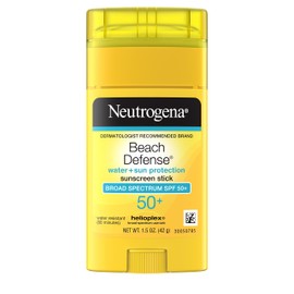 Neutrogena Beach Defense Water-Resistant Sunscreen Stick with Broad Spectrum SPF 50+, PABA-Free and Oxybenzone-Free, UVA/UVB Protection, Face & Body Sunscreen Stick, 1.5 oz
