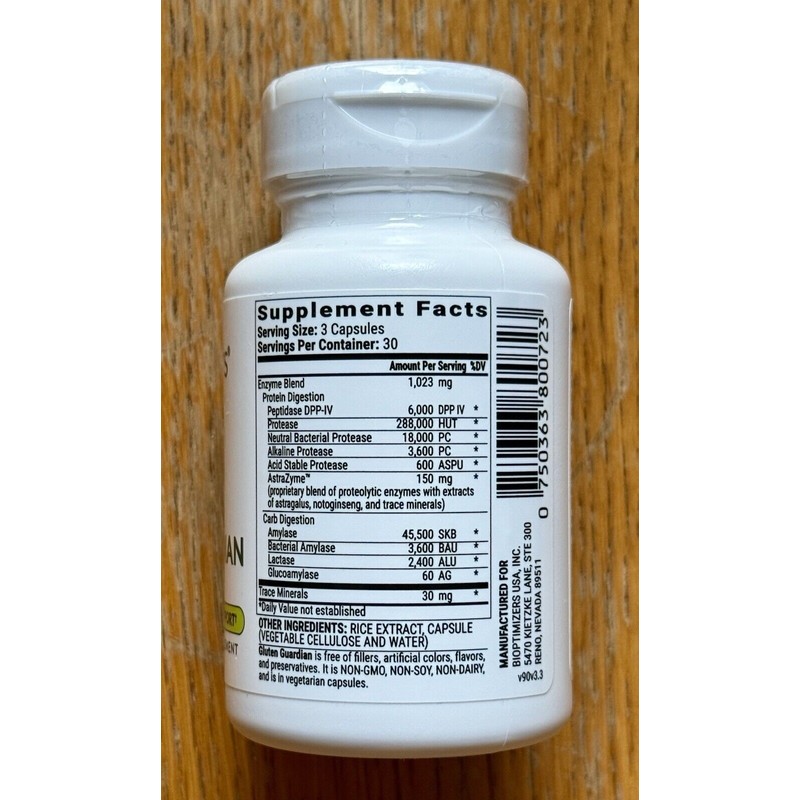 Bioptimizers Gluten Guardian, & Dairy Digestive Suppoort - 90 Capsules