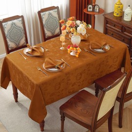 SASTYBALE Thanksgiving Tablecloths for Rectangle Tables Jacquard Fall Table Cloth with Pumpkins and Vines Stain Resistant Table Cover for Autumn Harvest, Dining, Party Decor (52 x 70 Inch, Brown)