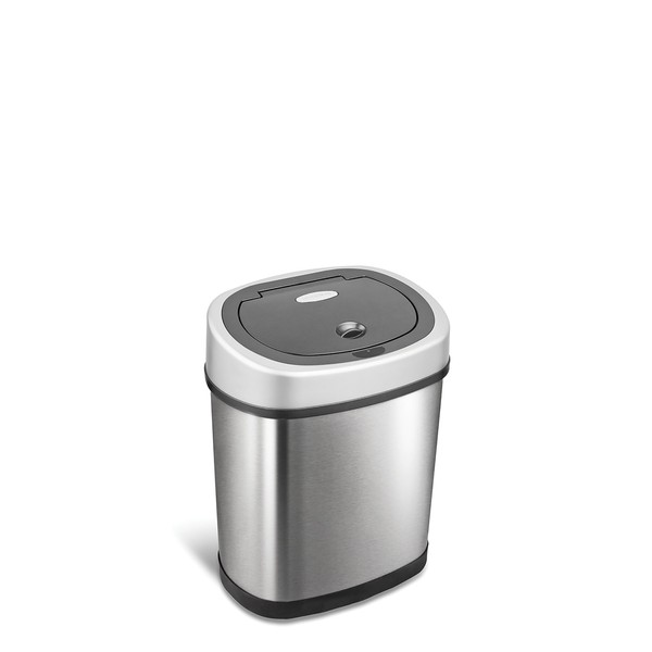 NINESTARS DZT-12-9 Automatic Touchless Infrared Motion Sensor Trash Can, 3 Gal. 12 L., Stainless Steel (Oval, Silver/Black Lid)