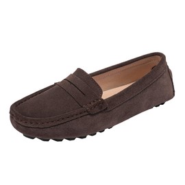 BEAUSEEN Women Suede Leather Penny Loafer Casual Slip-on Comfort Driving Moccasins Coffee, 11 US