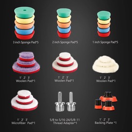 SPTA Mini Polierschwamm, 32tlg 25mm 50mm und 80mm Polierschwämme Auto Polierscheibe M14 Adapter Bohren für exzentrische Poliermaschine schleifmaschine