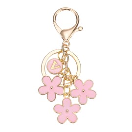 PATIKIL Pink Flower Keychain Charm, Cute Enameled Keychain Initial Floral Keyring with Letter V Charm Pendant for Women Key Handbag Backpack Bag Accessories
