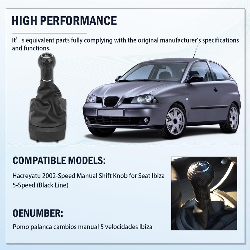 AUROLYNNE Gear Knob 5 Speed Black Compatible with Ibiza
