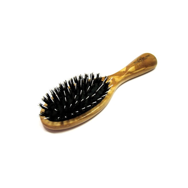 Golddachs Pockets Pneumatic Brush 100% Boar Bristle Hair Brush with Olive Wood Pins (Frisie Rpin) Rounded. 7 Row