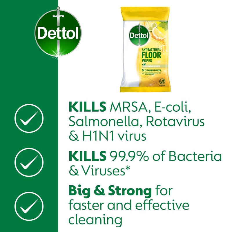 Dettol Floor Wipes Cleaning Lemon and Lime, 25 Wipes