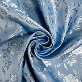 Kayla Slate Blue Polyester Floral Jacquard Brocade Satin Fabric by The Yard - 10004