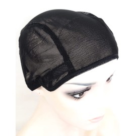 Tapones para peluca de malla para hacer pelucas, 2 unidades, color negro, elásticos, con correas ajustables en la parte trasera para mujer, Black Stretch Cap, Mediano