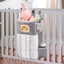 Accmor Hanging Baby Diaper Caddy Organizer, Diaper Stacker, Baby Crib Hanging Classified Storage Bag Organizer for Changing Table, Crib, Playard or Wall & Nursery Organization, Grey