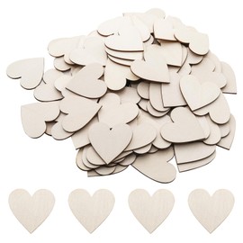 Pine & Linen 100Pcs 1.58"/4cm Wooden Hearts for Crafts,Unfinished Wood Hearts Cutout Slices DIY Wooden Ornaments, Heart Sign Tag for Valentine's Day/Birthday Party/Wedding Guest Book Decoration