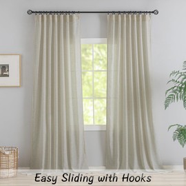 Flax Linen Curtains 72 Inch Length - Shabby Chic Rustic Farmhouse Decor Back Tab Loop Pocket Light Filtering Semi Sheer Soft Woven Textured Curtains for Reception Room,Beige Sand Set of 2 Panels