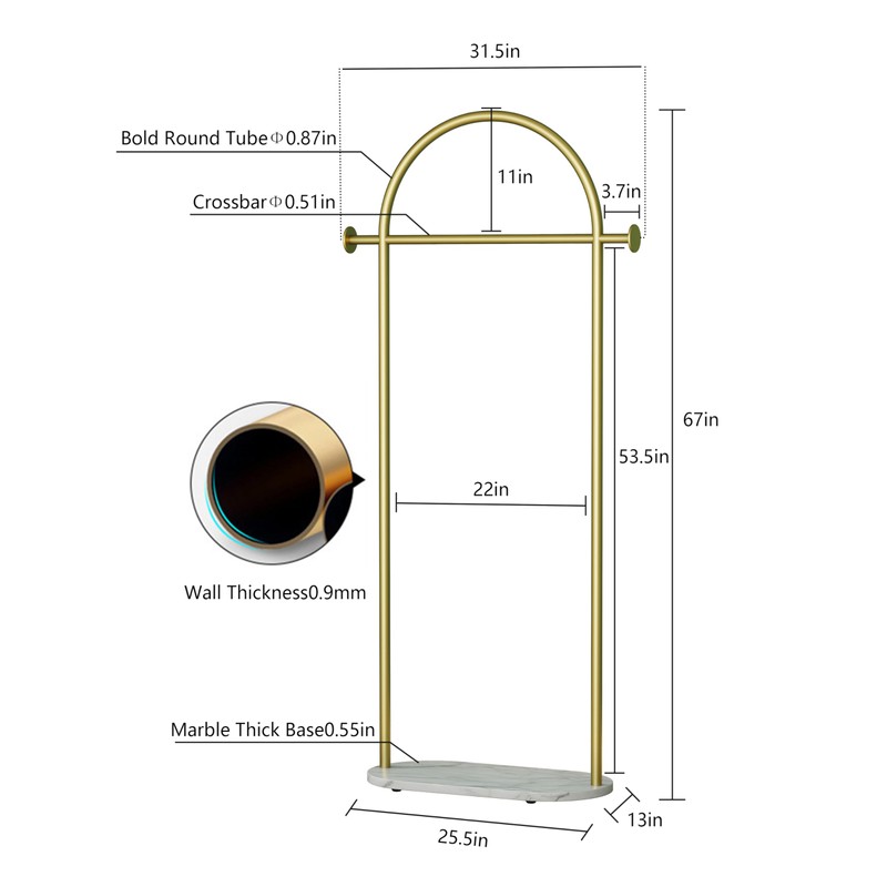 HKaikzo Gold Clothing Rack, Modern Clothes Rack with Marble Base,