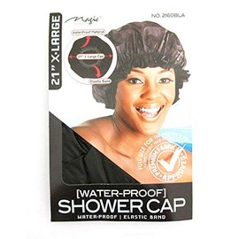 Magic X-Large Elastic Band Shower Cap - Black, Elastic band, keeps hair in place, large, extra large, comfortable material, waterproof, full size, perfect fit