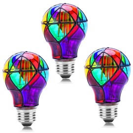 Lpraer 3 Pack Edison Stained Glass LED Light Bulb E26 Base A60 3.5W LED Colored Light Bulbs for Table Lamp, Chandelier, Floor Lamp, Wall Sconces
