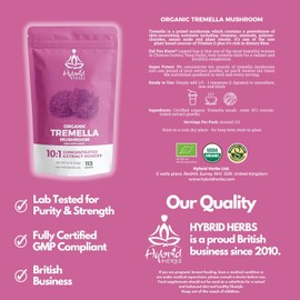 HYBRID HERBS – ORGANIC TREMELLA MUSHROOM | 10:1 Extract Powder | Anti Aging Supplement for Beauty & Skin | Rich in Antioxidants, Beta Glucans, Vitamin D & Prebiotic Fibre | 113 Servings (113g)
