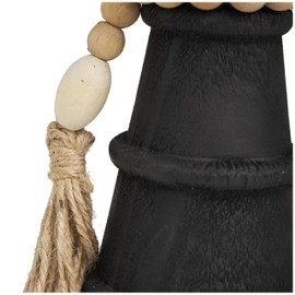 Deco 79 Wood Handmade Decorative Candle Holder Textured Matte Candle Stand with Beaded Garland Accent, Set of 2 Candlestick Holder 10", 8" H, Black