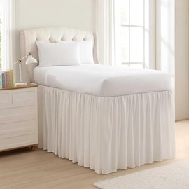 Laura Ashley - Bed Skirt, Refined Softness & Wrinkle-Resistant Twin XL Bedding, Tailored 3-Sided Design w/ 42″ Drop and Center Splits (White)